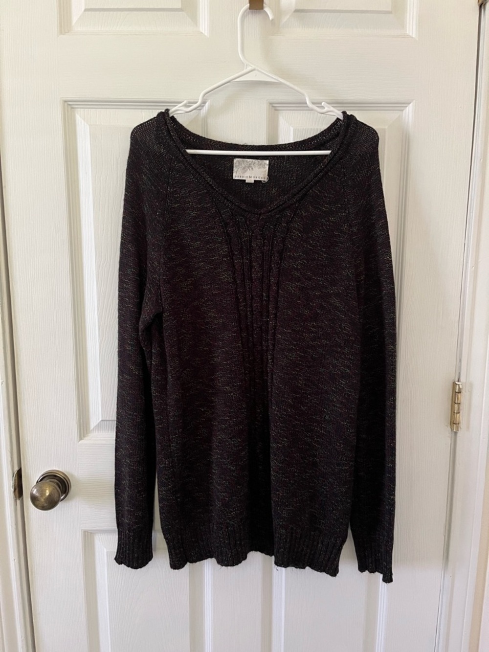Debbie Morgan Dark Heather V-Neck Knit Sweater